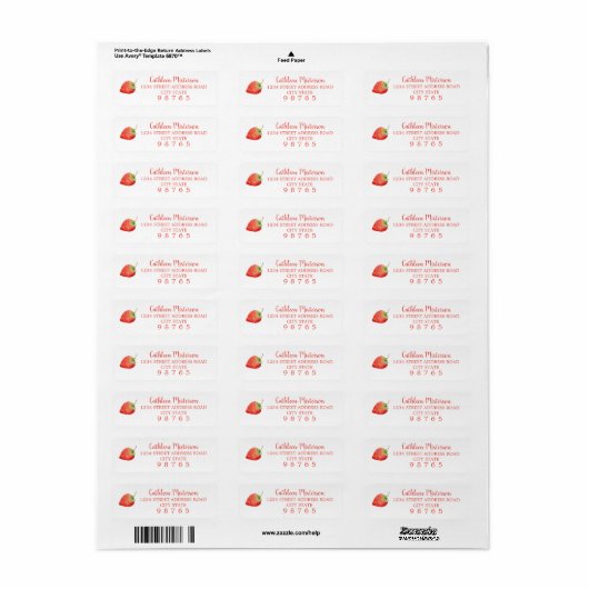 Strawberry Waterverf Return Address Labels (Full Sheet)