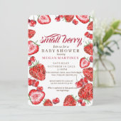 Strawberry Waterverf Script Meisje Baby shower Kaart (Staand voorkant)