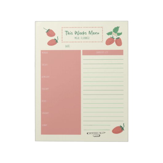Strawberry Weekly Meal Kruidenier Planner Notitieblok (Linkerzijde)