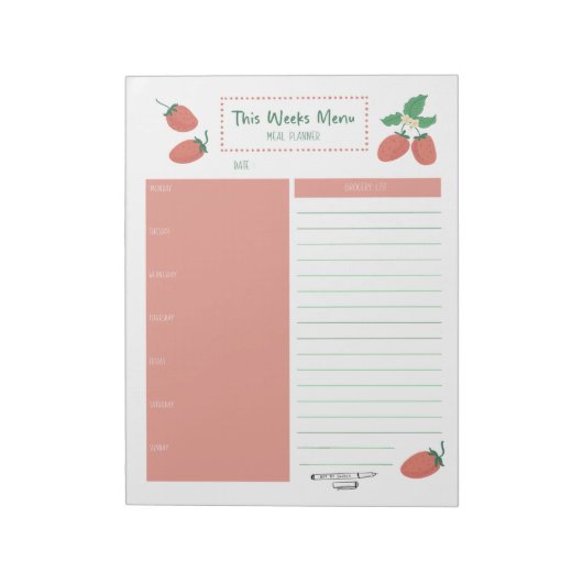 Strawberry Weekly Meal Kruidenier Planner Notitieblok (Linkerzijde)