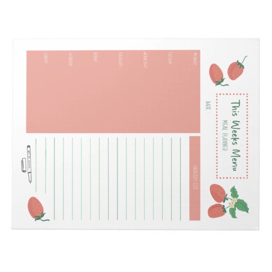 Strawberry Weekly Meal Kruidenier Planner Notitieblok (Voorkant)