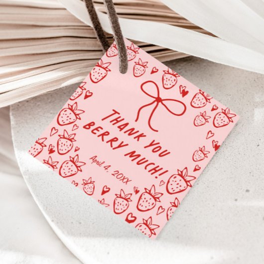 Strawberry Whimsical Coquette Bow Girls Verjaardag Bedankjes Labels