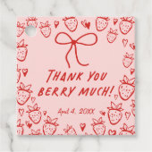 Strawberry Whimsical Coquette Bow Girls Verjaardag Bedankjes Labels (Voorkant)