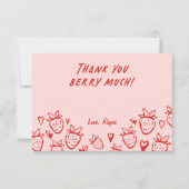 Strawberry Whimsical Coquette Bow Girls Verjaardag Bedankkaart (Voorkant)