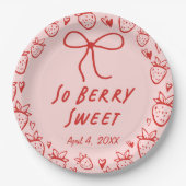 Strawberry Whimsical Coquette Bow Girls Verjaardag Papieren Bordje (Voorkant)