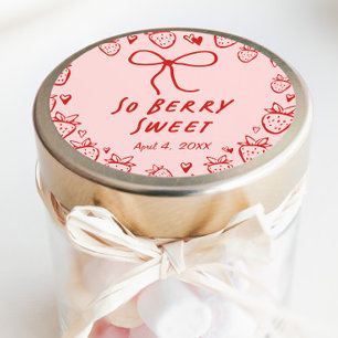 Strawberry Whimsical Coquette Bow Girls Verjaardag Ronde Sticker