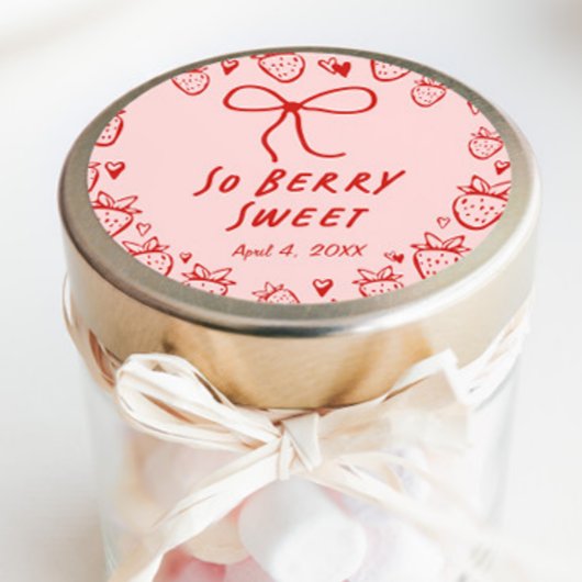Strawberry Whimsical Coquette Bow Girls Verjaardag Ronde Sticker