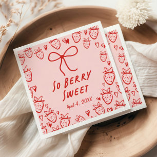 Strawberry Whimsical Coquette Bow Girls Verjaardag Servet