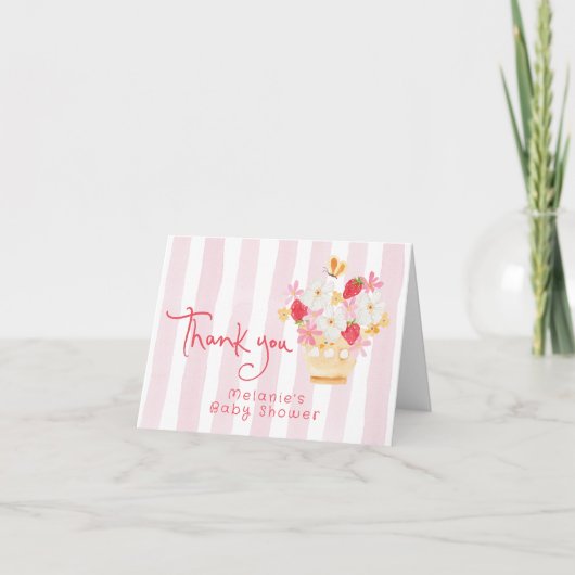 Strawberry Whimsical Pink Baby shower Bedankt Kaart (Voorkant)