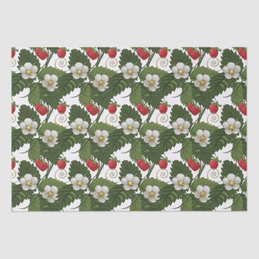 Strawberry White Flower Green Leaf Floral Print Tissuepapier (Voorkant)