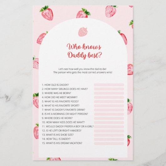 Strawberry Wie kent papa Beste Baby shower spel (Voorkant)