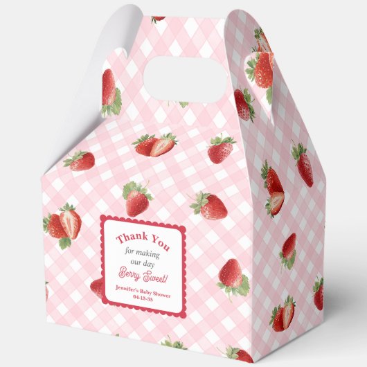 Strawberry with pink Gingham-Baby Girl Shower Bedankdoosjes (Voorkant)