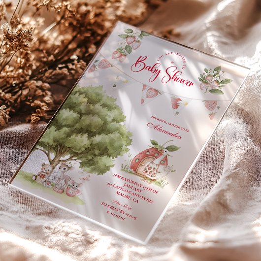 Strawberry Woodland Baby Shower Acryl Uitnodigingen