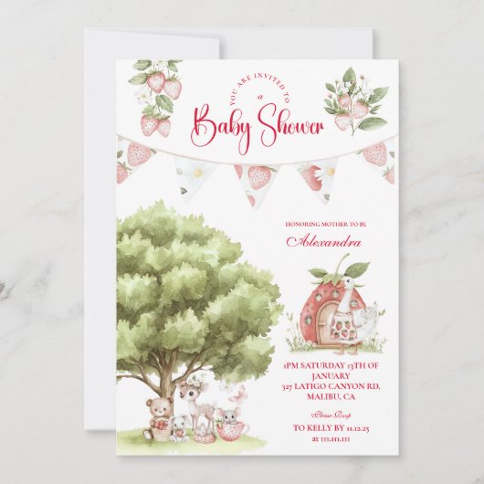 Strawberry Woodland Baby Shower Kaart (Voorkant)