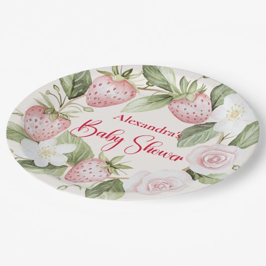 Strawberry Woodland Baby Shower Papieren Bordje (Gekanteld)