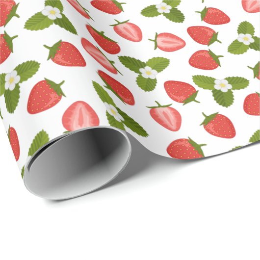 Strawberry Wrapping Paper - White Cadeaupapier (Rol Hoek)