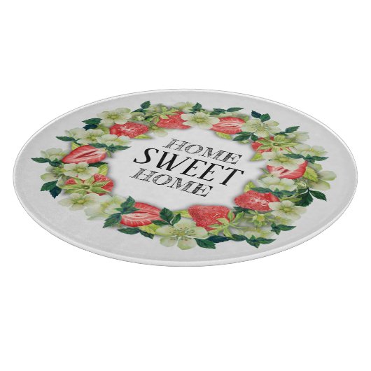 Strawberry Wreath Home Sweet Home Round Snijplank (Hoek)