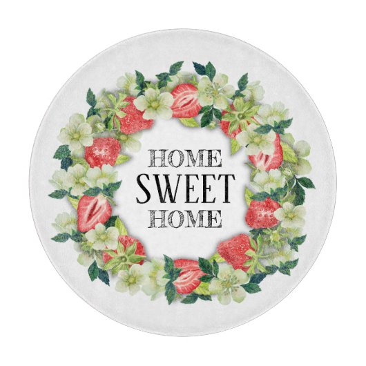 Strawberry Wreath Home Sweet Home Round Snijplank (Voorkant)