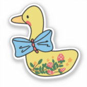 Strawberry Yellow Duck Lady With Blue Bowtie Sticker (Voorkant)