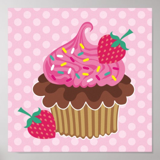 Strawberry's en chocolade Cupcake Canvas afdrukken Poster (Voorkant)