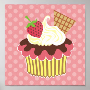 Strawberry's en gehakte Cream Canvas afdrukken Poster