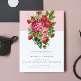 Strawberry's en Peonies Summer Rehearsal Dinner Kaart