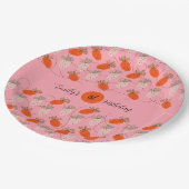 Strawbessen Roze Witte Doodle Patroon Papieren Bordje (Gekanteld)