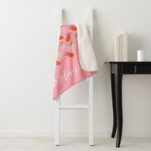 Strawbessen Roze Witte Doodle Patroon Sherpa Deken