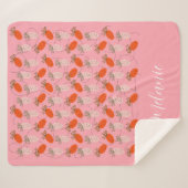 Strawbessen Roze Witte Doodle Patroon Sherpa Deken (Voorkant (horizontaal))