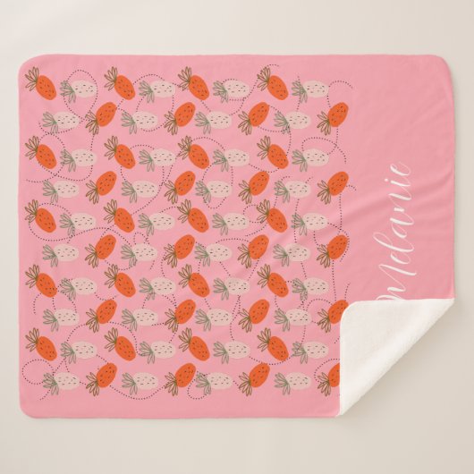 Strawbessen Roze Witte Doodle Patroon Sherpa Deken (Voorkant (horizontaal))
