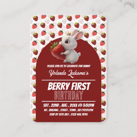 Strawbunny, Berry Eerste Verjaardag Handout Ticket (Voorkant)