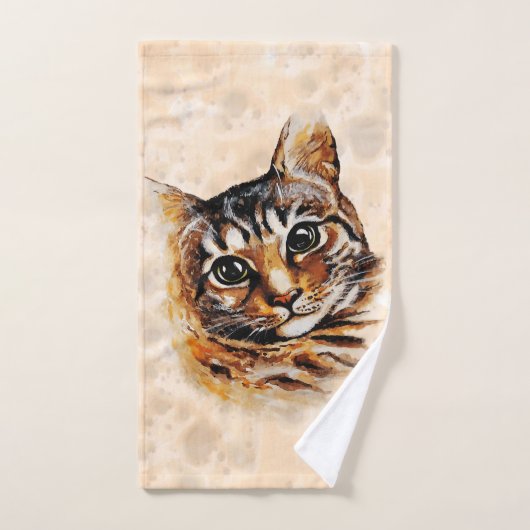 Stray Cat Portrait Waterverf Artwork Bad Handdoek (Handdoek)