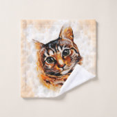 Stray Cat Portrait Waterverf Artwork Bad Handdoek (Wasdoekje)