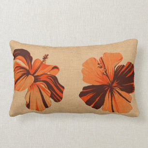 Streaky Hawaiian Hibiscus Faux Linen Lumbar Kussen