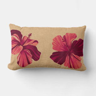 Streaky Hawaiian Hibiscus Faux Linen Lumbar Kussen
