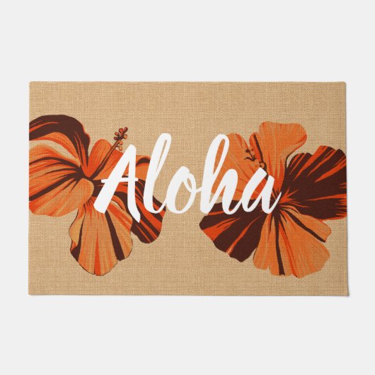 Streaky Hawaiian Hibiscus Oranje Aloha Deurmat (Voorkant)