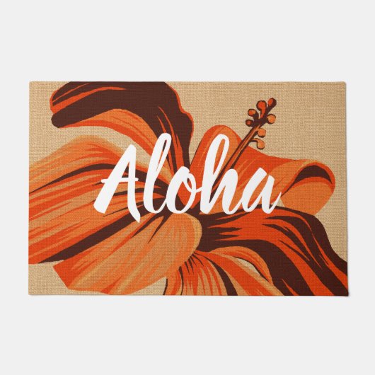 Streaky Hawaiian One Hibiscus Oranje Aloha Doormat Deurmat (Voorkant)