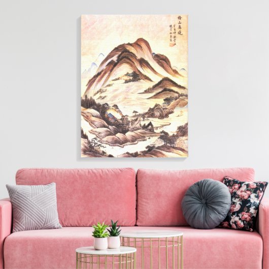 Stream and Mountain Korean Joseon Dynasty Folk Art Canvas Afdruk (Insitu (Woonkamer))