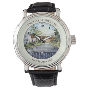 Stream New England Landscape Waterverf Painting Horloge