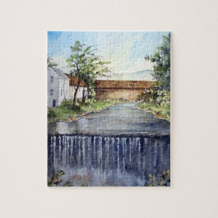 Stream New England Landscape Waterverf Painting Legpuzzel