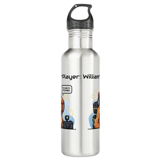 Streamer Capybara Water Bottle – Personalized Game Waterfles (Voorkant)