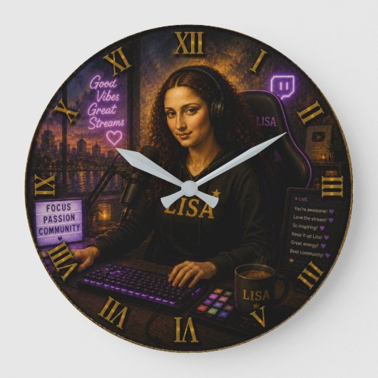 Streamer Funny Mona Lisa Gamer & Twitch Creator Grote Klok (Voorkant)