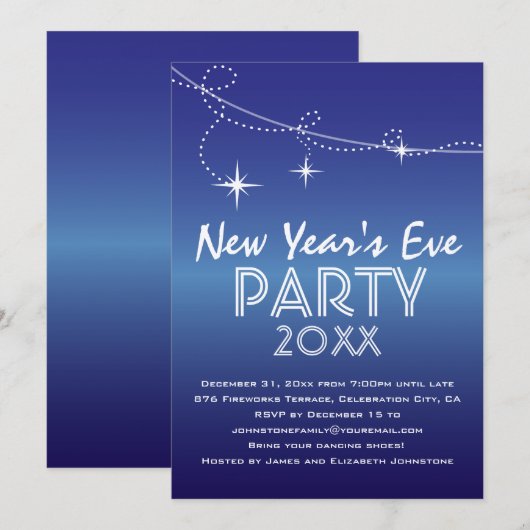 Streamers en Stars Blue nieuwjaarsfeest Kaart (Voorkant / Achterkant)