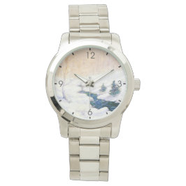 Streaming in een sneeuwwinterlandschap (kerstkunst horloge