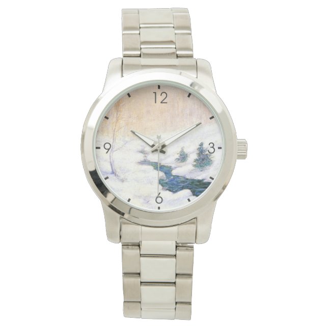 Streaming in een sneeuwwinterlandschap (kerstkunst horloge (Voorkant)