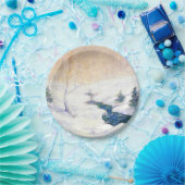 Streaming in een sneeuwwinterlandschap (kerstkunst papieren bordje (Feest)