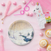 Streaming in een sneeuwwinterlandschap (kerstkunst papieren bordje (Feest)