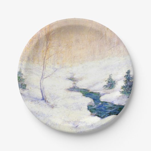 Streaming in een sneeuwwinterlandschap (kerstkunst papieren bordje (Voorkant)