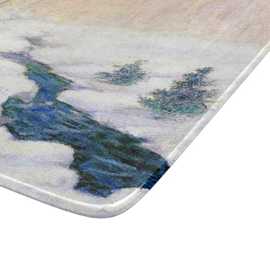 Streaming in een sneeuwwinterlandschap (kerstkunst snijplank (Hoek)