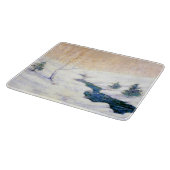 Streaming in een sneeuwwinterlandschap (kerstkunst snijplank (Hoek)